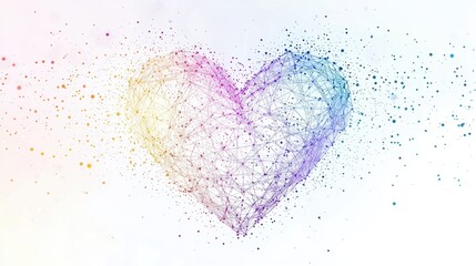 Heart outline created with lines and dots on a white background