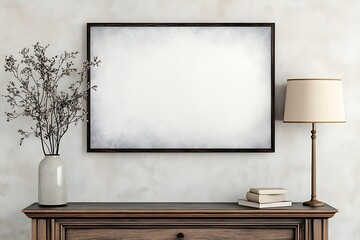 blank canvas frame mockup in neutral Scandinavian-inspired room