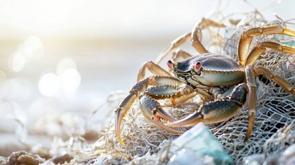 Crab Entangled in Fishing Net: A Silent Plea for Ocean Conservation