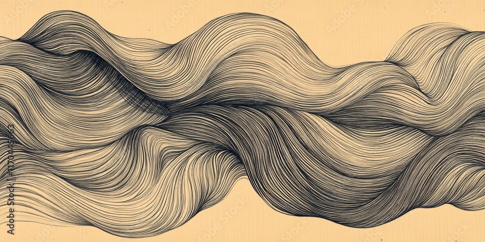 Poster Hand-drawn texture showcasing flowing lines and patterns on a light background, emphasizing fluidity and artistic expression