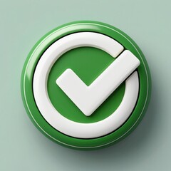 A 3D green circular button featuring a bold white check mark, symbolizing approval, correctness, or completion in a clean and minimal cartoon style."