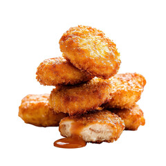Oozing sauce on chicken nuggets, isolated on a white background, highlighting their rich and savory appeal. cutout png
