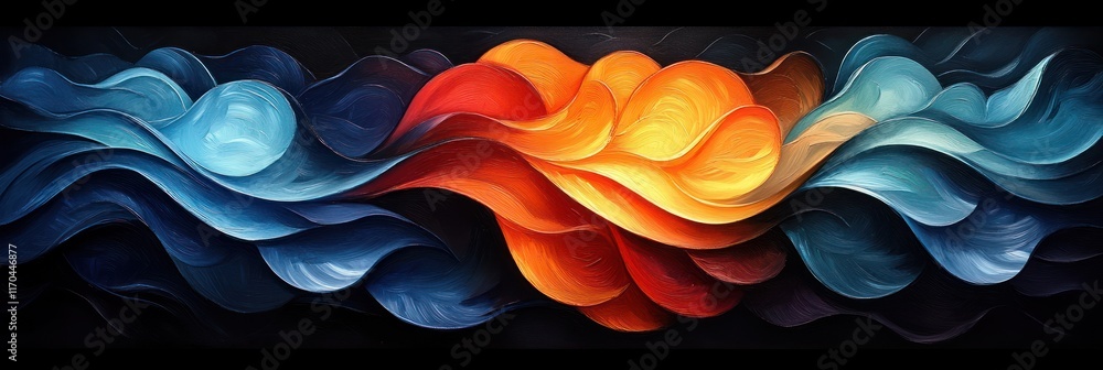 Poster energetic abstract expressionism art with vibrant swirling colors and hypnotic circular patterns