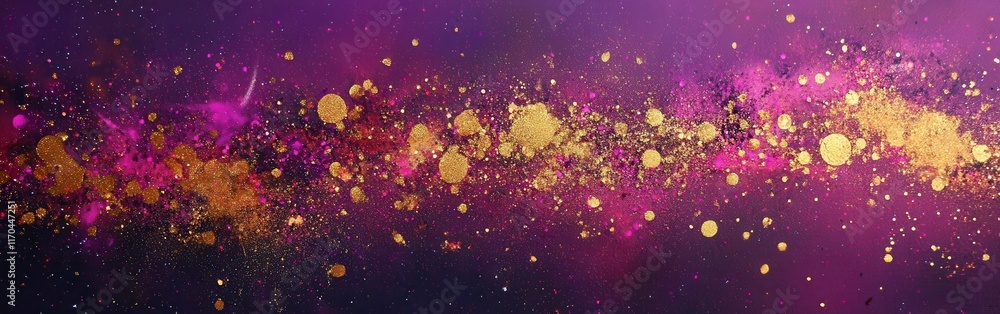 Aufkleber Vibrant fuchsia and golden sparkles create a magical cosmic atmosphere for a captivating visual experience