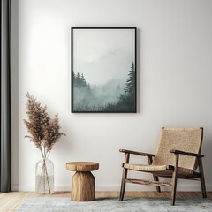 minimalist square frame mockup against simple white wall with stylish decor