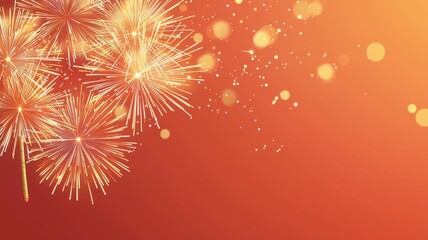 Fototapeta na wymiar Chinese new year background. Vibrant fireworks bursting against a warm orange background, creating a festive atmosphere.