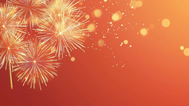 Chinese new year background. Vibrant fireworks bursting against a warm orange background, creating a festive atmosphere.
