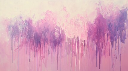 Pastel drips create a dreamy abstract landscape in soft pinks and purples