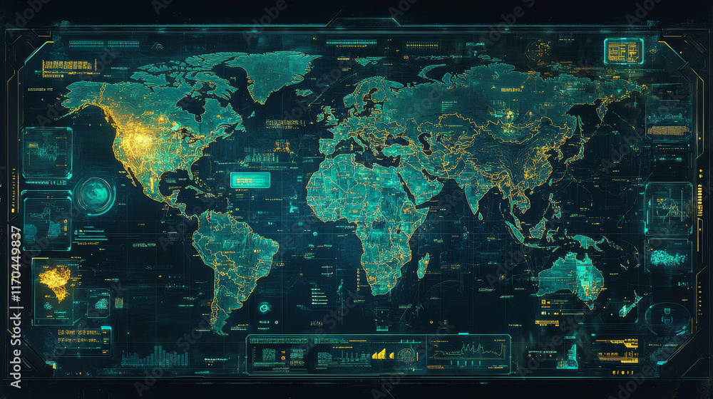 Poster hud ui, futuristic user interface and infographics with danger, warning alert signs, vector screen c