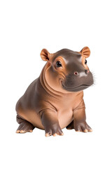Fototapeta premium A baby hippo, isolate on white background, with soft skin and an adorable expression. cutout png