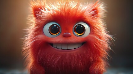 Obraz premium Adorable fluffy red creature with big eyes and a wide smile.