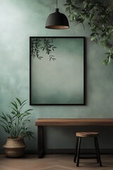 simple vertical poster frame mockup with soft background lighting
