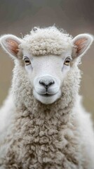 Fototapeta premium Close-up portrait of a fluffy white sheep.