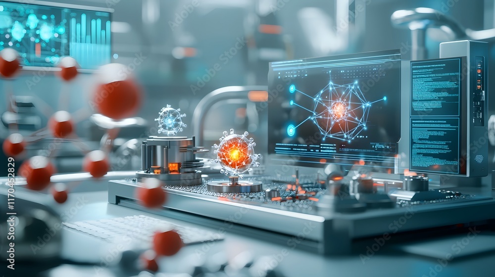 Aufkleber a high tech quantum computing setup simulating atomic fusion with holographic atomic models and ener