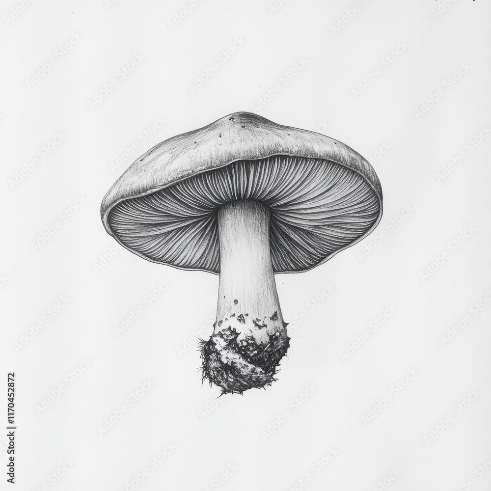 Poster mushroom with gills displayed prominently, showcasing details of its cap and stem