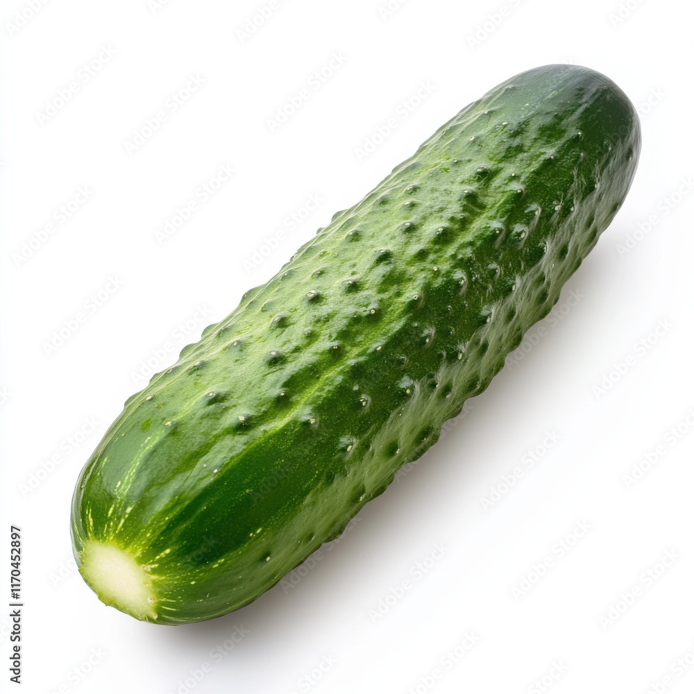 Poster fresh cucumber slice showcasing vibrant green color and crisp texture, perfect for salads and garnis