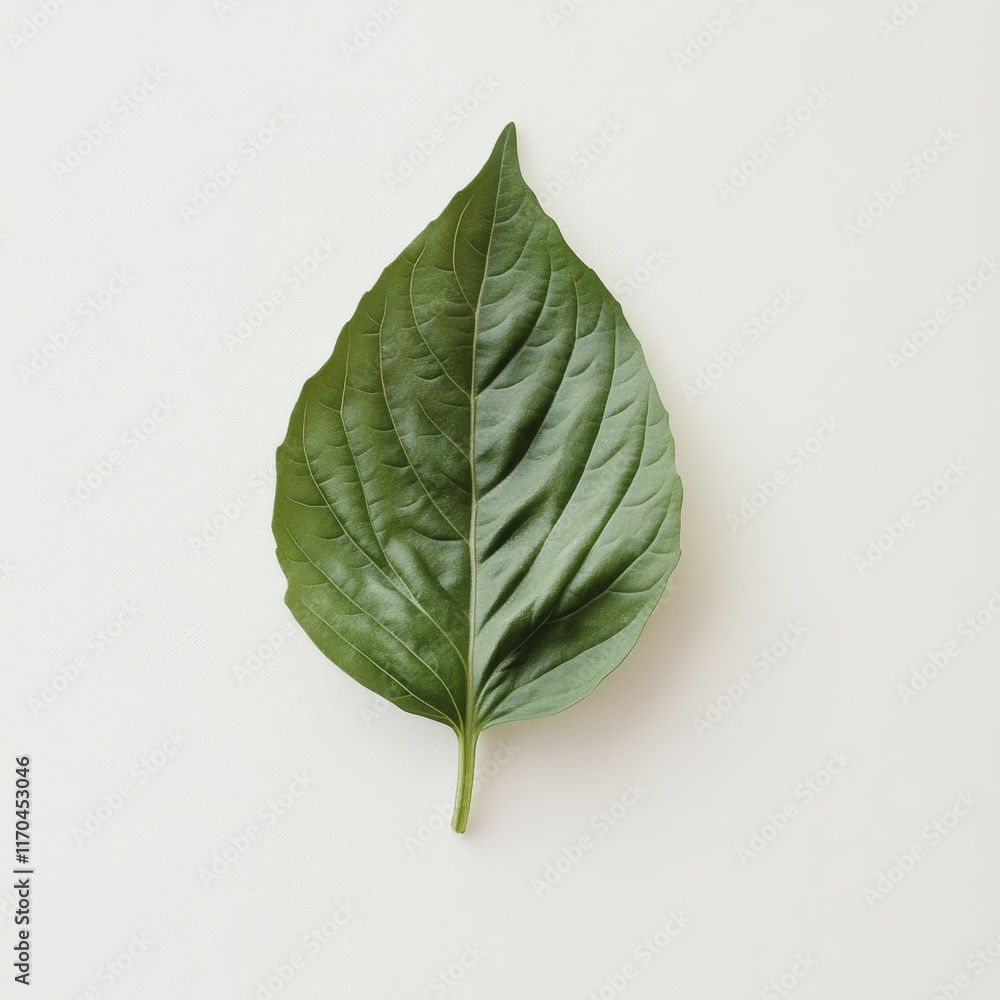 Poster fresh basil leaf showcasing vibrant green color and distinct texture in natural light