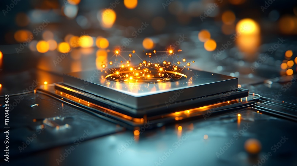 Poster quantum enhanced experiment showcasing glowing atomic orbits and particle interactions with virtual 
