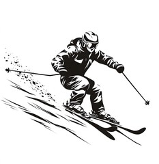 Skier gracefully descends snowy mountain slope