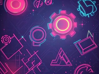 Abstract Neon Geometric Shapes Digital Art Design