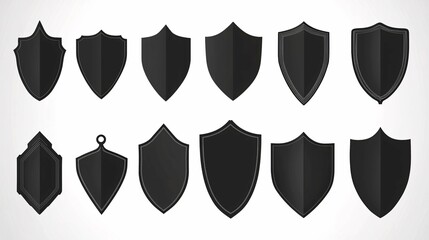 A curated collection of shield silhouettes in diverse shapes and sizes, elegantly displayed on a minimalist background, ideal for impactful design projects, logos, and branding.