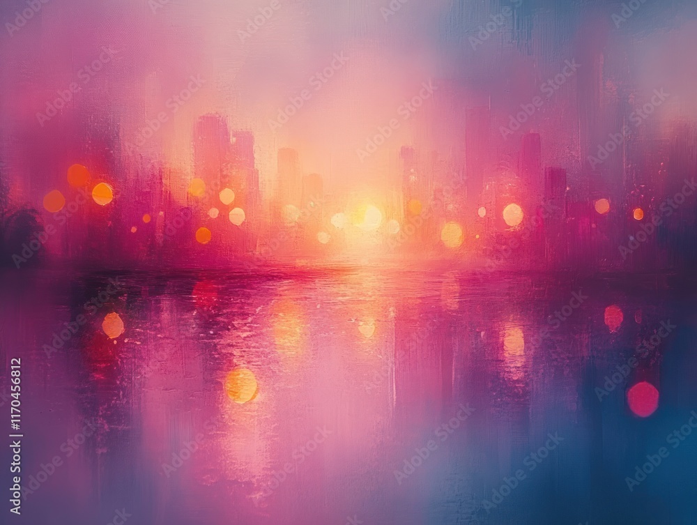 Poster Sparkling Light Background with Glowing Rays and Ethereal Bokeh Effects