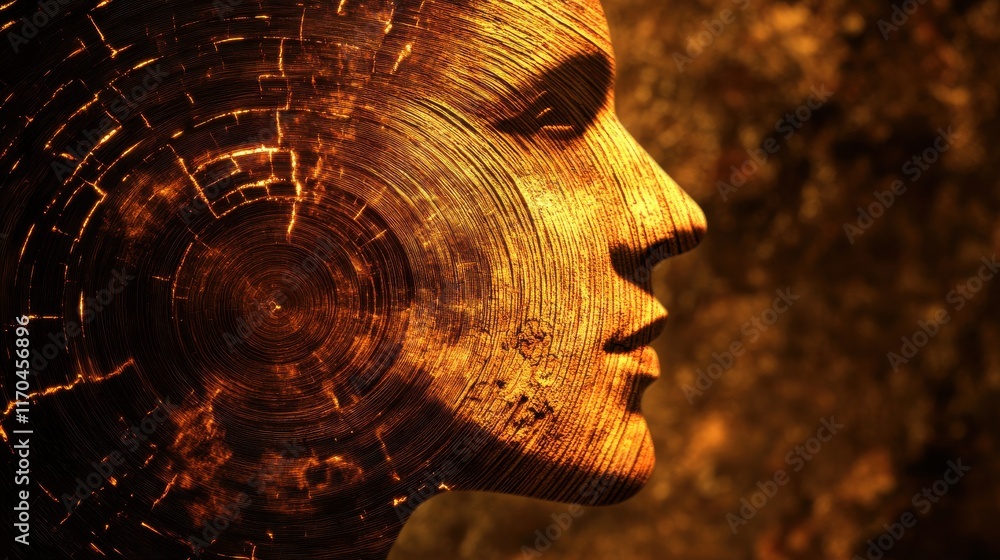 Aufkleber Mystical profile of a man filled with circular patterns and warm colors depicting inner worlds and thoughts