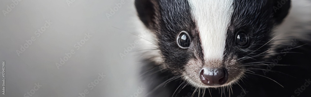Poster Close-up view of a skunk's face showcasing its striking features and unique markings