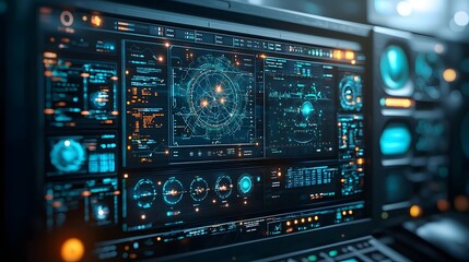 Futuristic quantum computing interface processing massive data streams with glowing qubit pathways and real time analytics leaving ample copy space at the top for your design