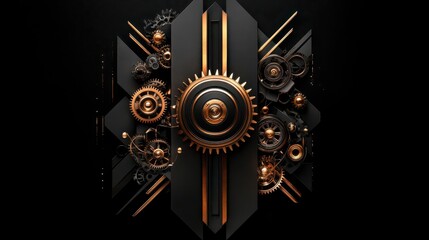 Intricate Black & Gold Steampunk Gears; A Majestic Clockwork Symphony.
