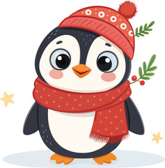 cute Christmas penguin character vector illustration