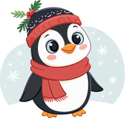 cute Christmas penguin character vector illustration.