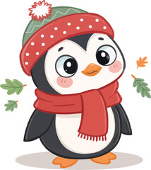 cute Christmas penguin character vector illustration.