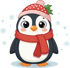 cute Christmas penguin character vector illustration.