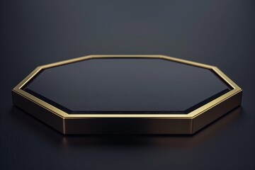 Luxurious black matte podium with sleek gold edges in a hexagonal design, perfect for premium product displays, presentations, or stylish contemporary settings.