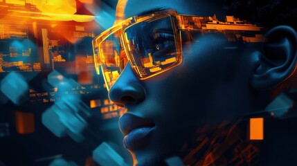 High-energy depiction of a trader immersed in data analysis with vibrant visuals in a digital trading environment