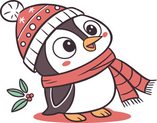 cute Christmas penguin character vector illustration.