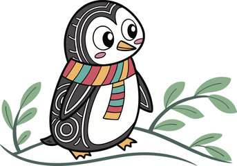 cute Christmas penguin character vector illustration.