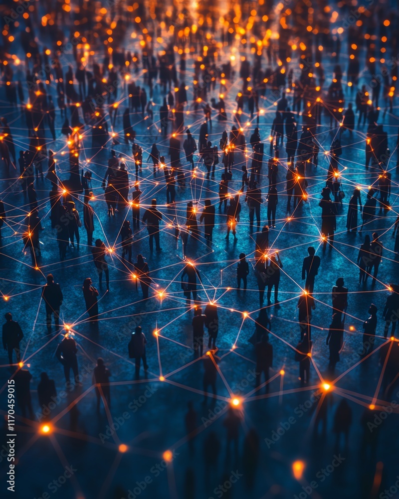 Leinwandbilder a large group of people from diverse backgrounds connected by a glowing network of lines and dots, s
