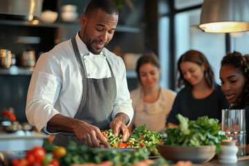 Chef teaching cooking class in modern kitchen