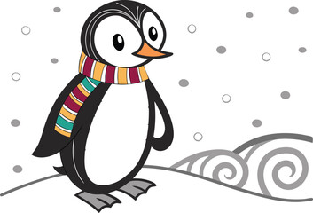 cute Christmas penguin character vector illustration
