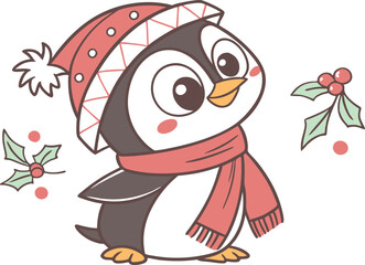 cute Christmas penguin character vector illustration.
