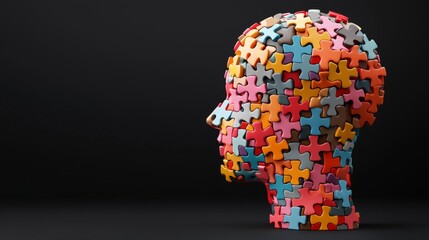 Puzzle piece portrait of human mind representation abstract art creative environment side view conceptual thinking