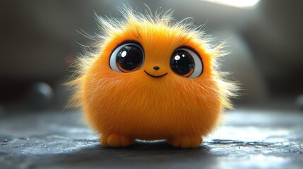 Fototapeta premium Adorable orange fluffy creature with big eyes.