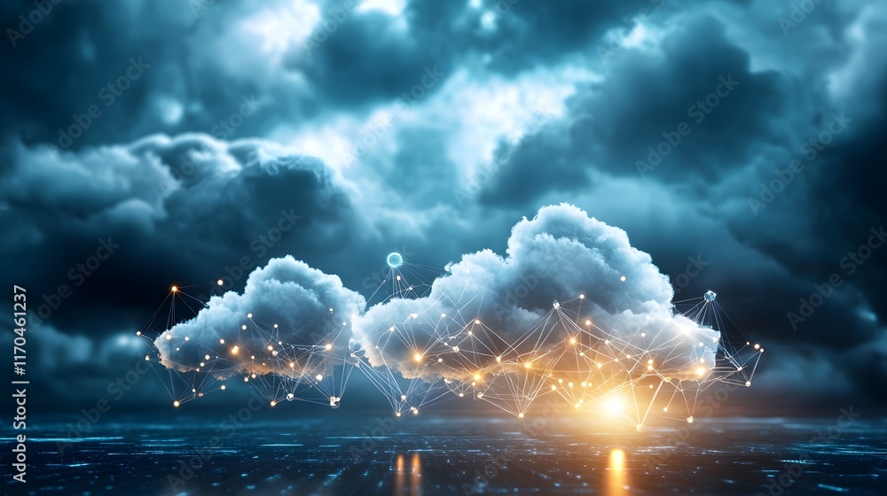 Poster Luminous Quantum Cloud Computing Interface with Seamlessly Connected Virtual Data Hubs and Copy Space  A Futuristic and Minimalist Digital Technology Visualization