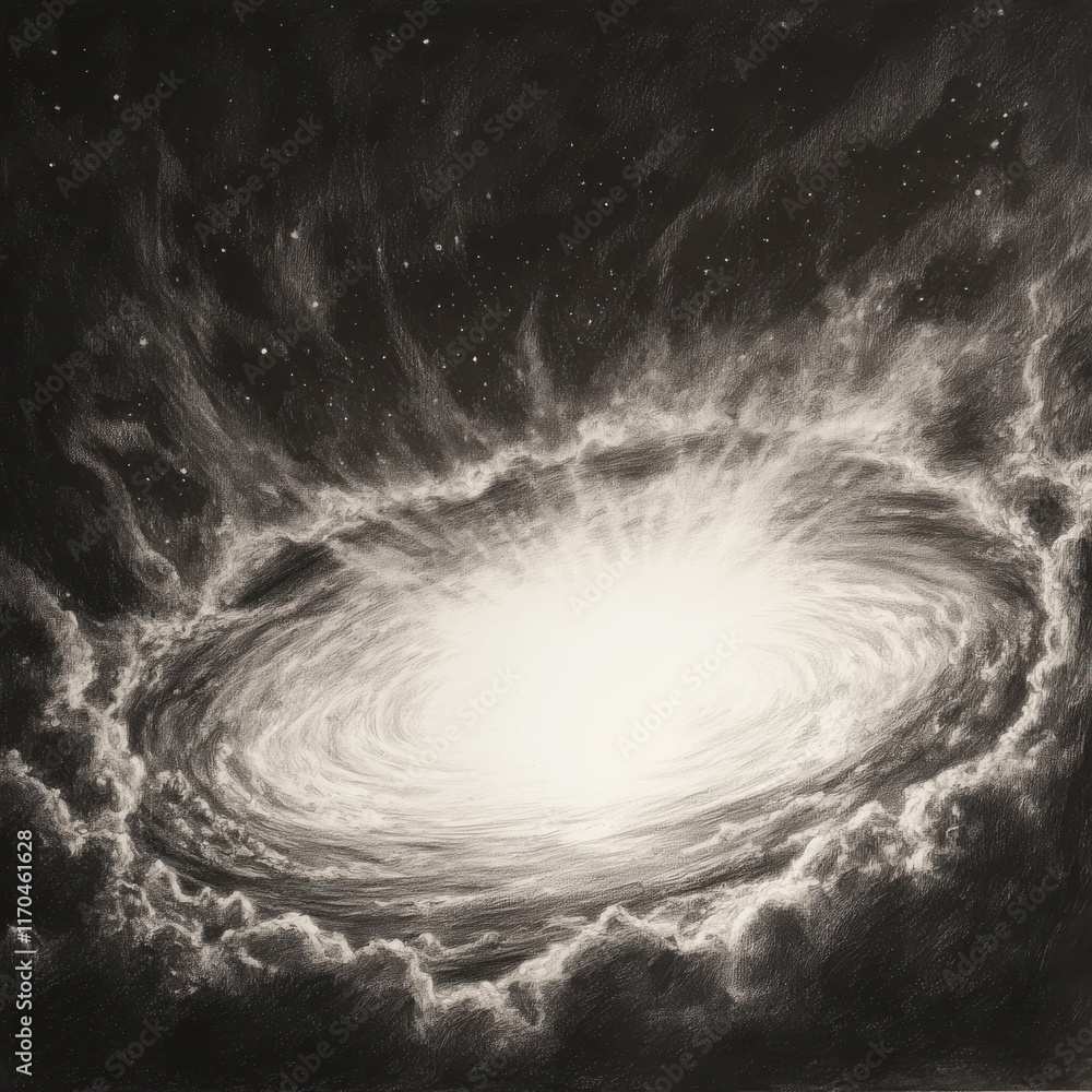 Poster Cosmic event horizon revealing distorted light in a mesmerizing display of celestial phenomena