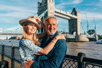 Happy senior couple spending time together in London city. Concepts about seniority, lifestyle and...