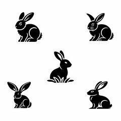 set of rabbits silhouette. 