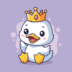 cute duck with crown  character vector illustration design.