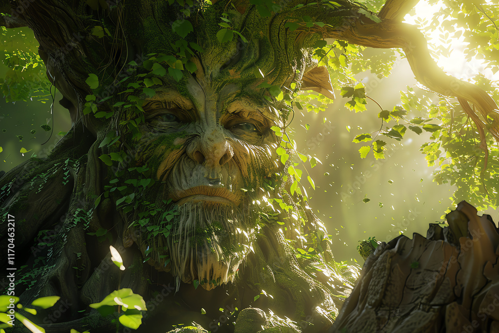 Aufkleber bring the spirit of the forest to life in a digital 3d rendering! utilize unexpected camera angles t